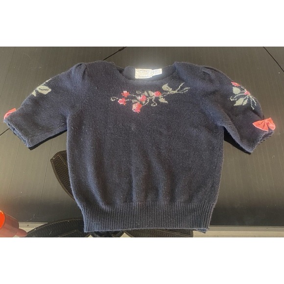 Susan Bristol‎ Angora Lambswool Sweater Hand Embroidered Stawberry Puff Sleeves - Picture 2 of 16